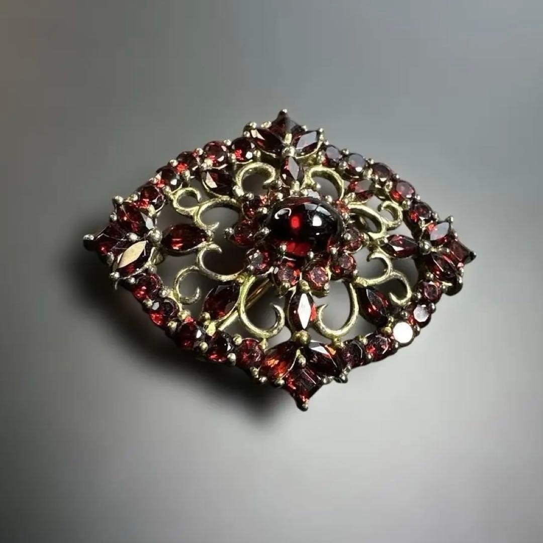 【vintage】ガーネット　シルバー925刻印　ブローチ