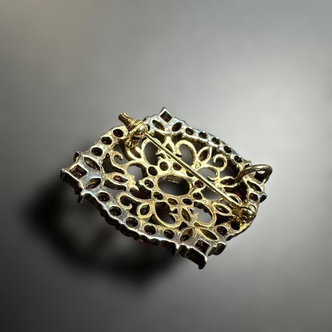 【vintage】ガーネット　シルバー925刻印　ブローチ