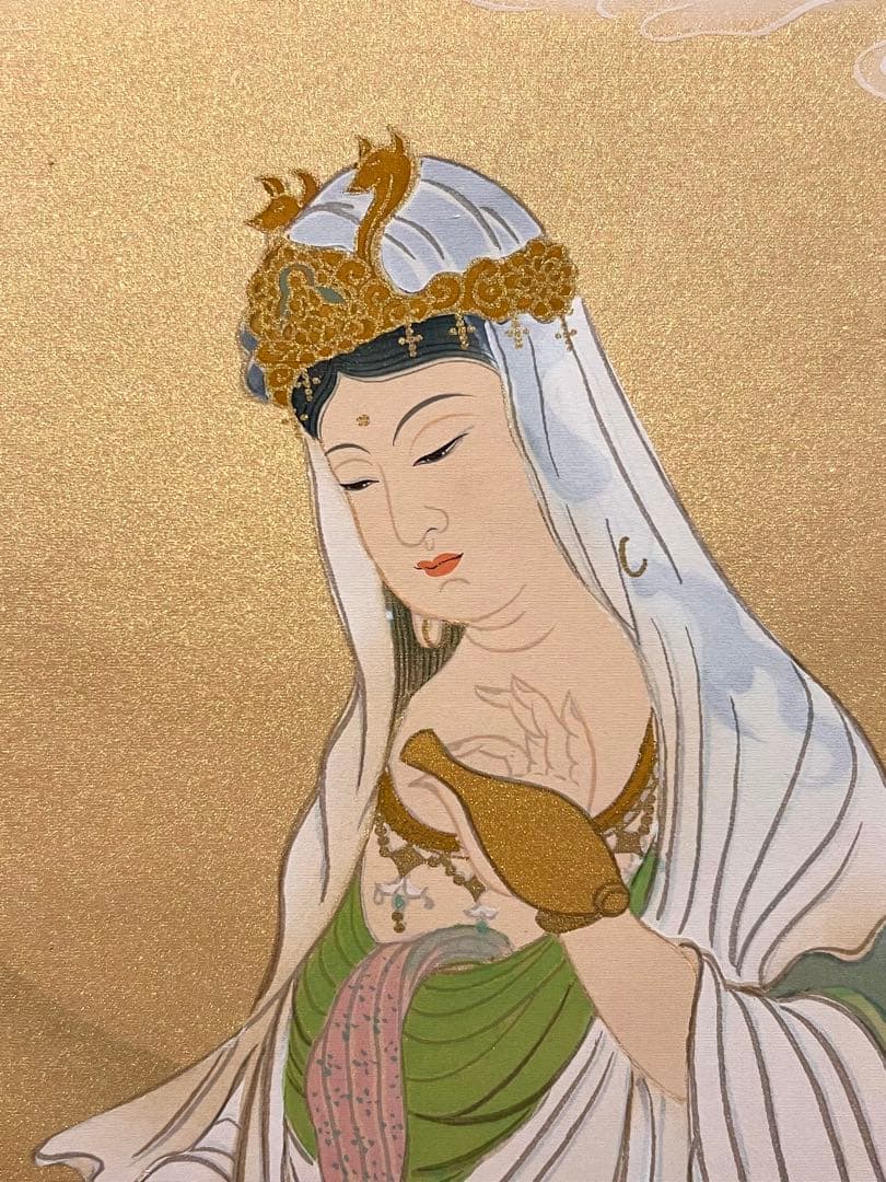 田中浩伸 掛軸 掛け軸「雲上観音」仏画仏教美術 白衣観音 茶掛 日本画 直筆