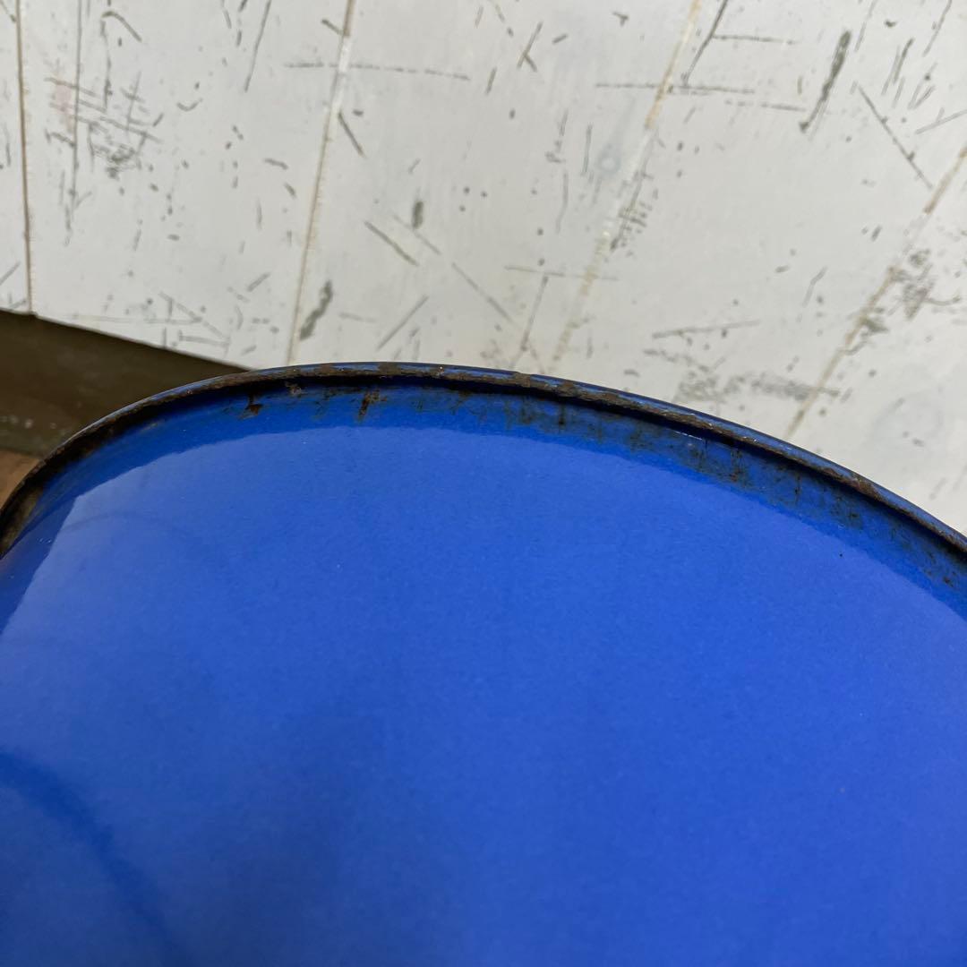 E-2 アンティーク 大型 ホーロー 鍋 バケツ ブルー 昭和レトロ ビンテージ