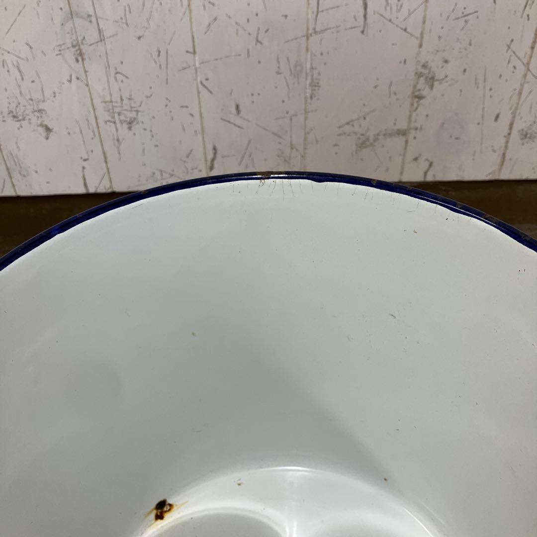 E-2 アンティーク 大型 ホーロー 鍋 バケツ ブルー 昭和レトロ ビンテージ