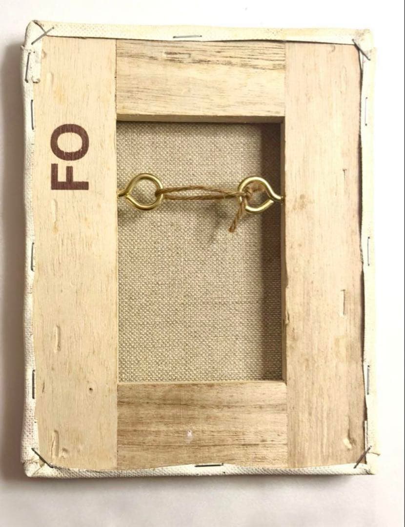 そのまま飾れるヨットの油絵　F0号　ベージュ　ゴールドカラー　白いヨット