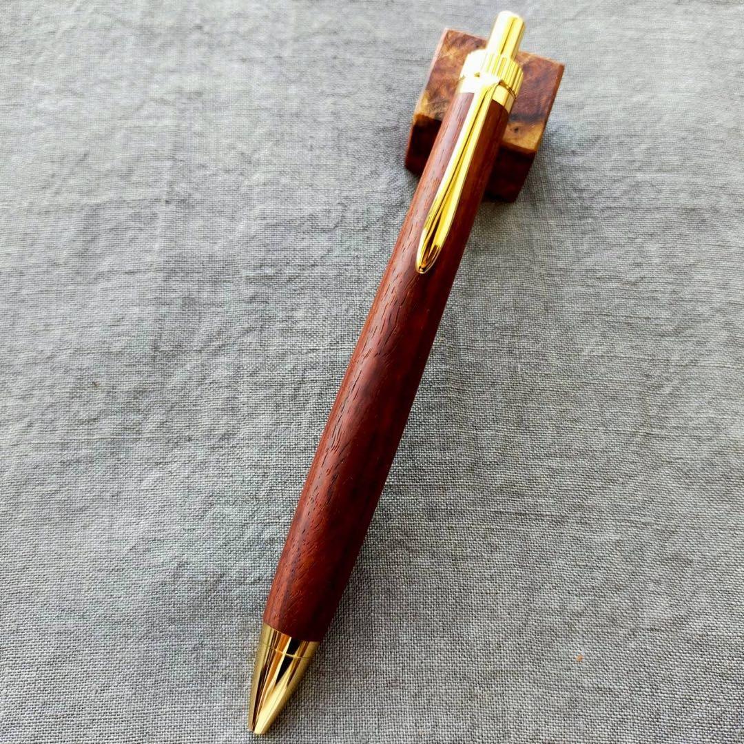 紅木　ハンドメイド　木軸ボールペン　G2　天然木　ゴールド
