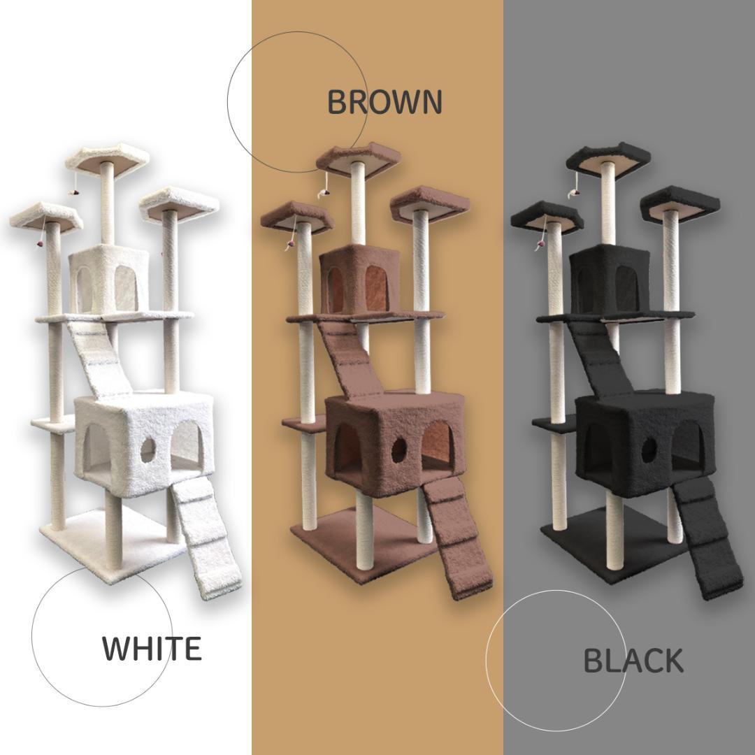 キャットタワー 185cm 据え置き 爪とぎ 日本語説明書付 多頭飼い ホワイト