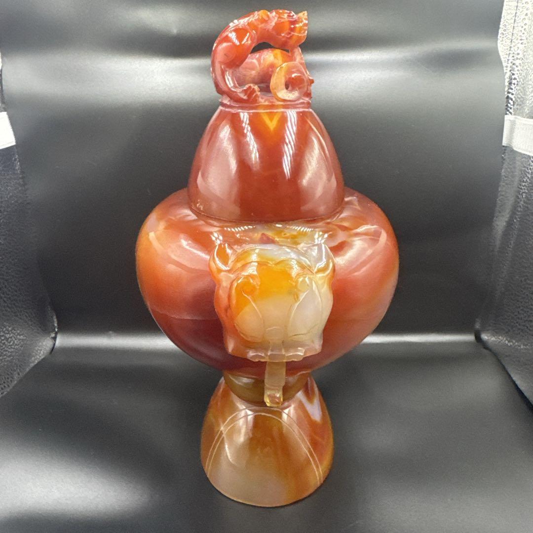 中国美術　置物　瑪瑙　メノウ　香炉 赤瑪瑙