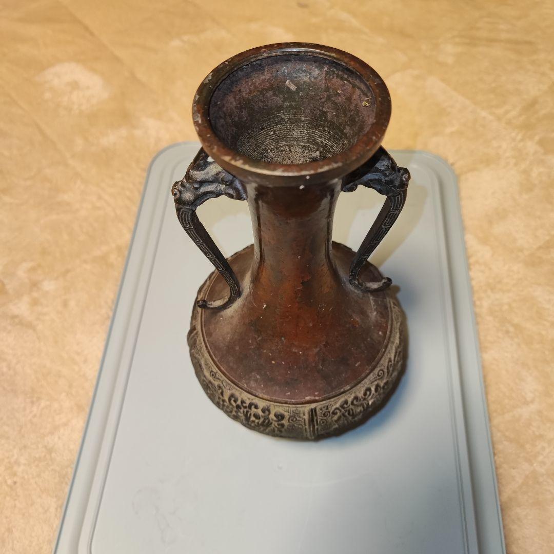 青銅 双耳獣面文 Bronze Vase with Beast Handles