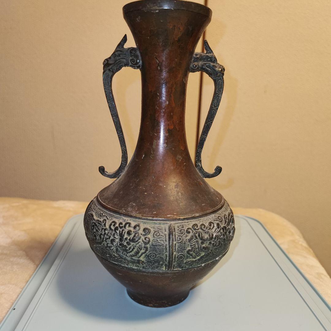 青銅 双耳獣面文 Bronze Vase with Beast Handles