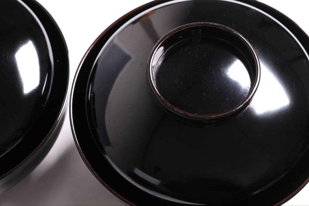 【MB194】天然木漆塗 鳳凰桐唐草 金蒔絵 黒塗 吸物椀 三客 大正昭和