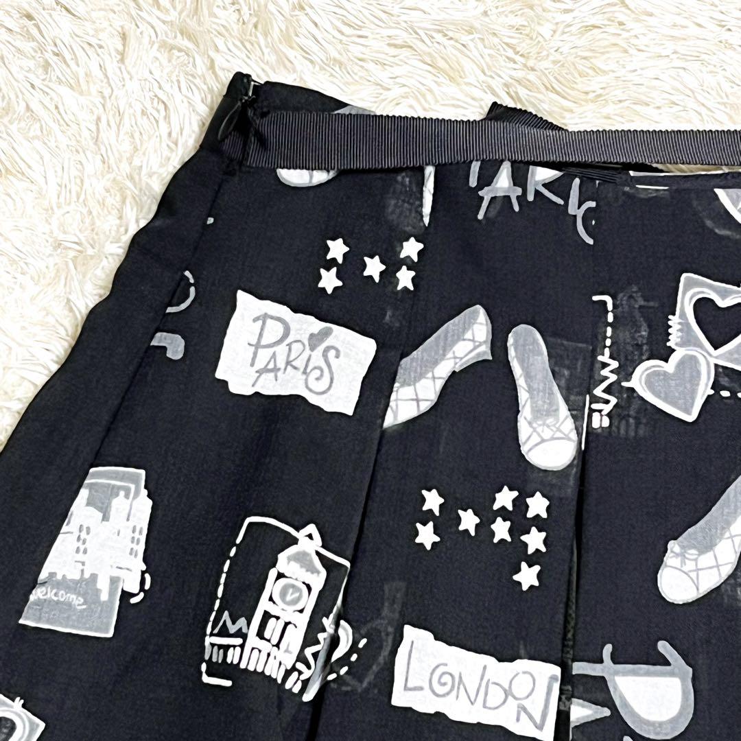 M'S GRACY 街モチーフ タックスカート パリ柄 フレアスカート ドット