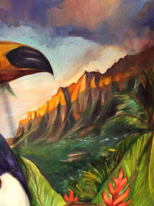 トロピカル 南国 ハワイハワイアン 油絵 原画 手描き オリジナル 一点物