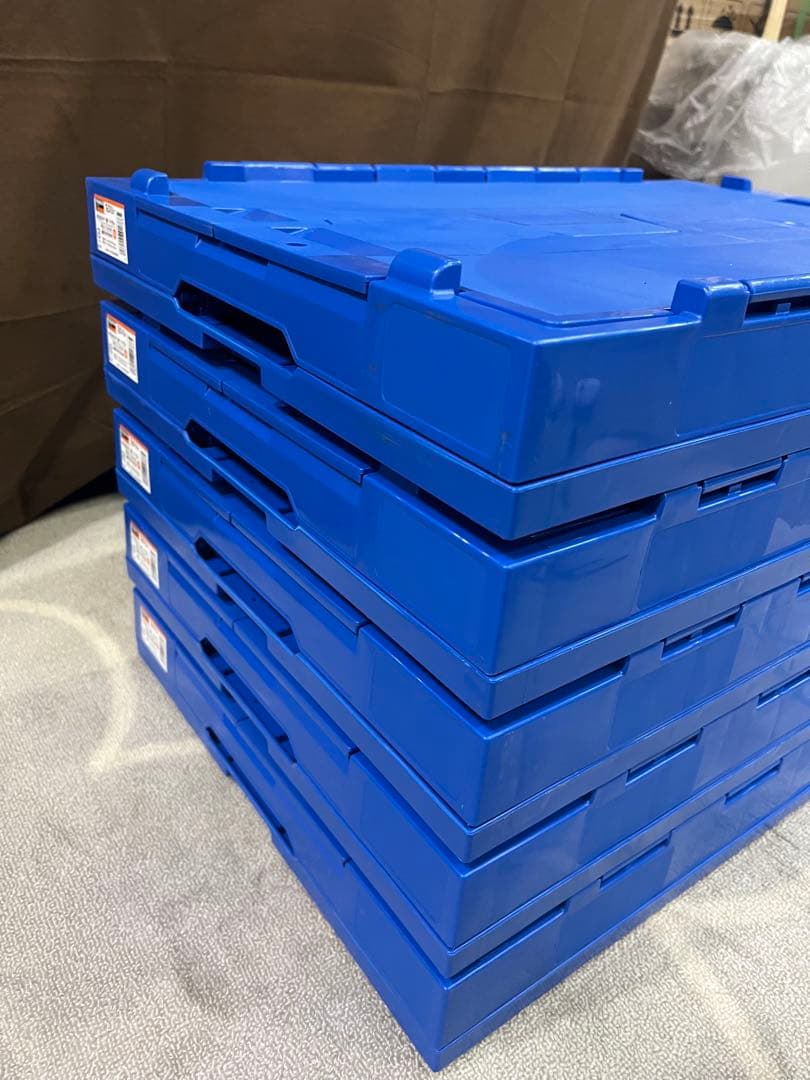 【5個セット】TRUSCO 折りたたみコンテナフタ付 75L ダークブルー