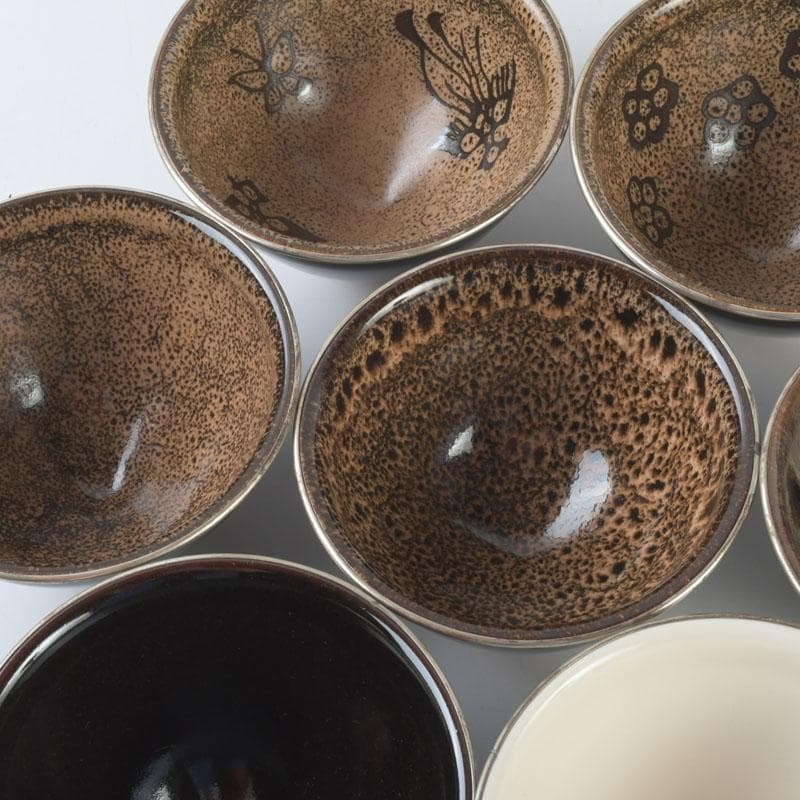 茶道具　平安　万代草山作　天目茶碗　七種　共布共箱　M　9329A