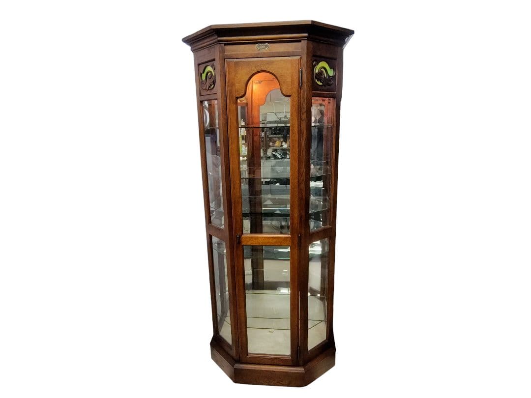 □ えぞ民族家具 飾り棚 北海道 旭川 蝦夷民芸 ガラスキャビネット