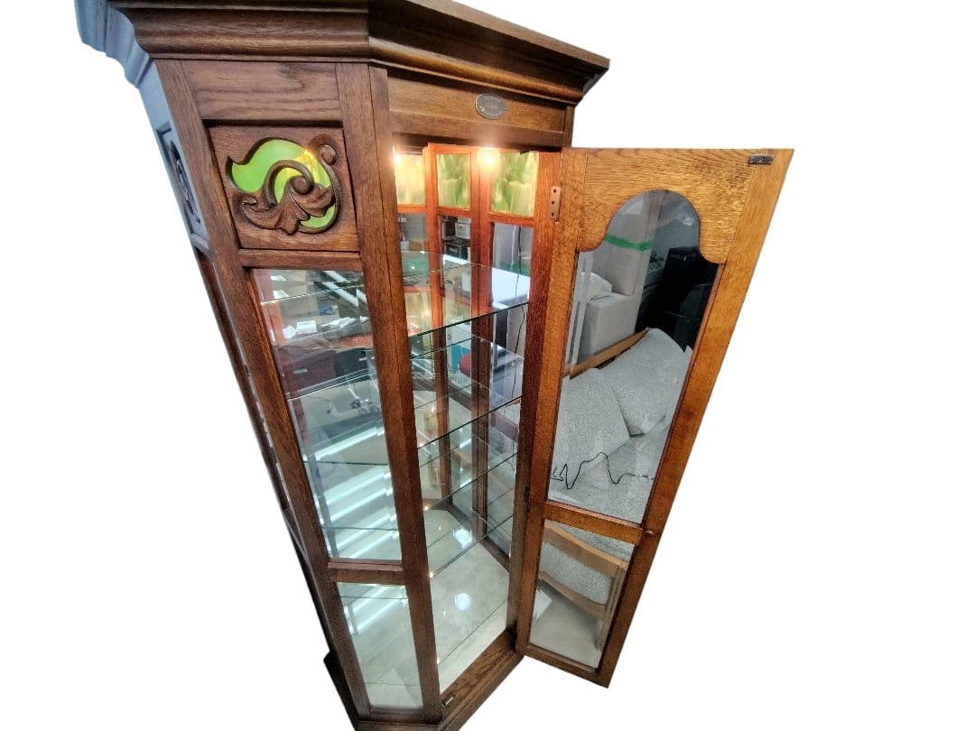 □ えぞ民族家具 飾り棚 北海道 旭川 蝦夷民芸 ガラスキャビネット