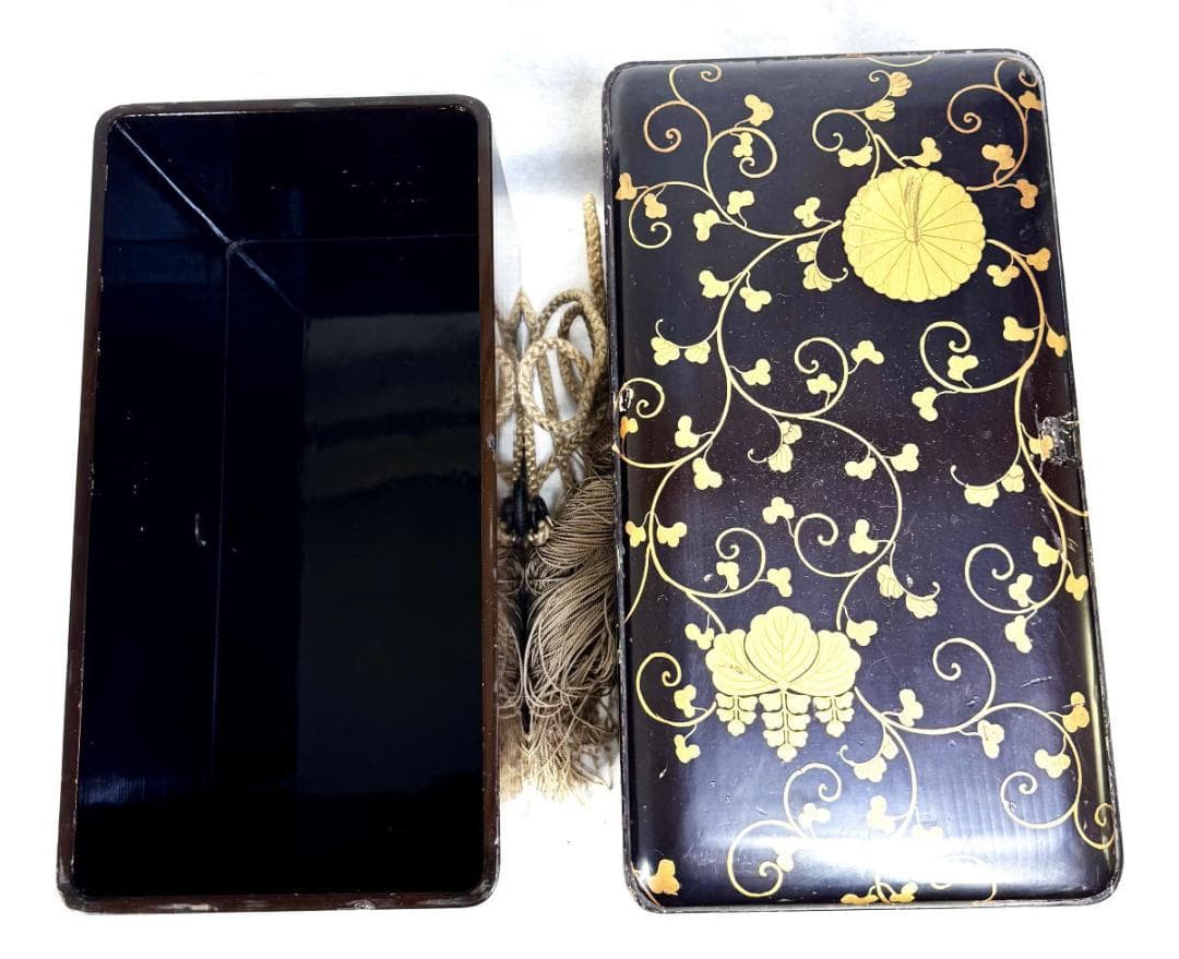 江戸時代 木製蒔絵唐草文道具入れ 漆器 茶道 書道 華道 香道 WWWT126