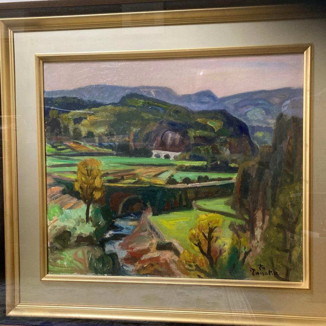 値下げ　田中忠雄　風景画 春の渓谷風景10号　油彩画