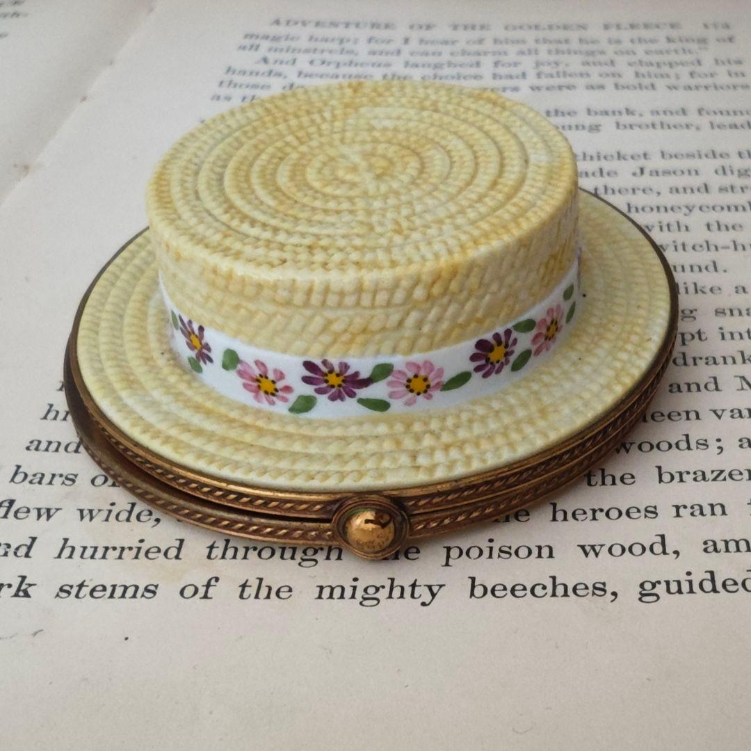【難あり】リモージュボックス　カンカン帽　麦わら帽子　フランス製　ミニチュア