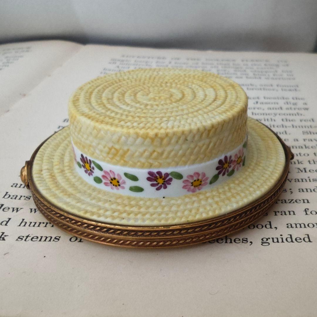 【難あり】リモージュボックス　カンカン帽　麦わら帽子　フランス製　ミニチュア