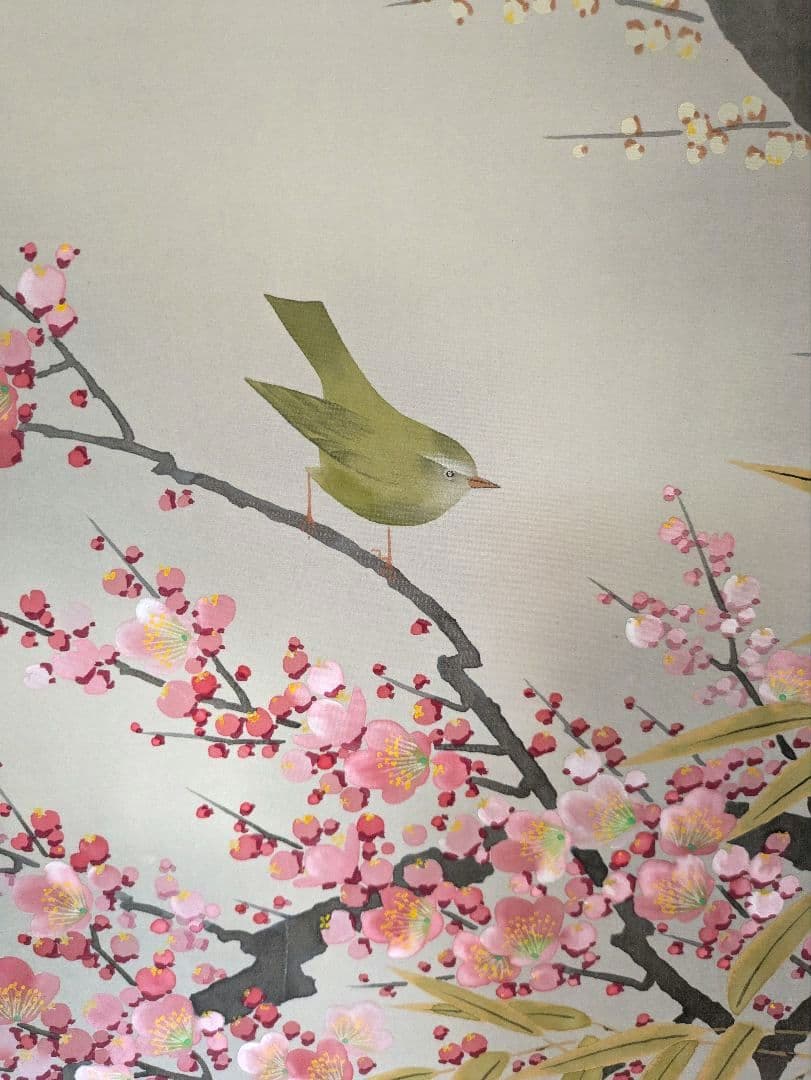 ［美品］掛け軸　日本画「早春」大野草思