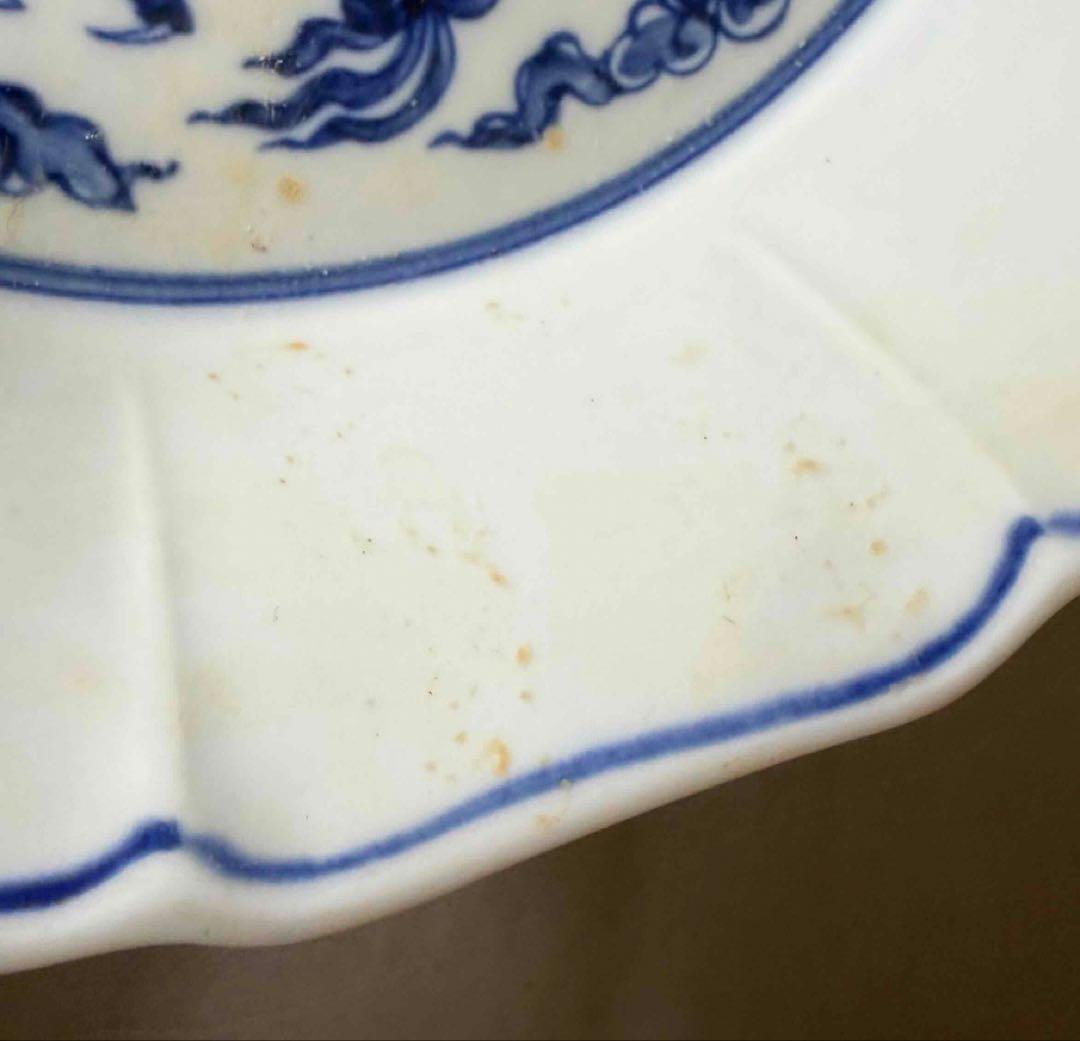 中国 染付龍の絵十菱盤　f2260103