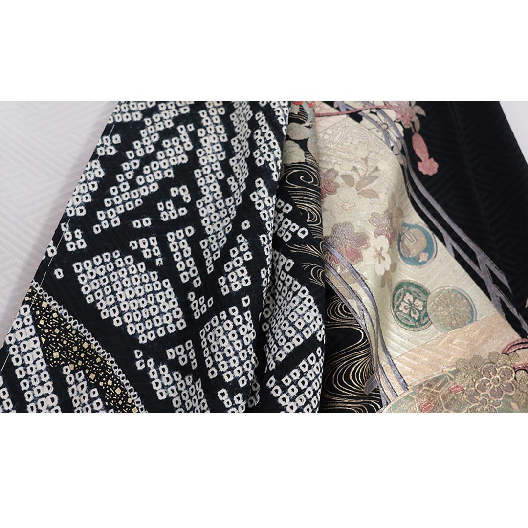 新古品◆ 人気絞り◆黒 丈159cm振袖6点セット ◆正絹フルセット07NJ