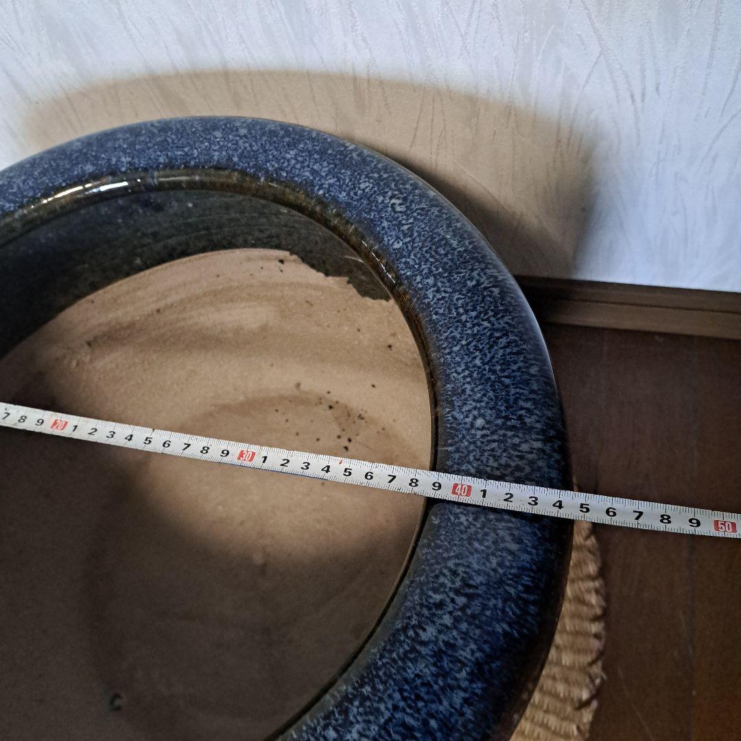 大正～昭和レトロ「信楽焼・青色海鼠(ナマコ)丸火鉢」