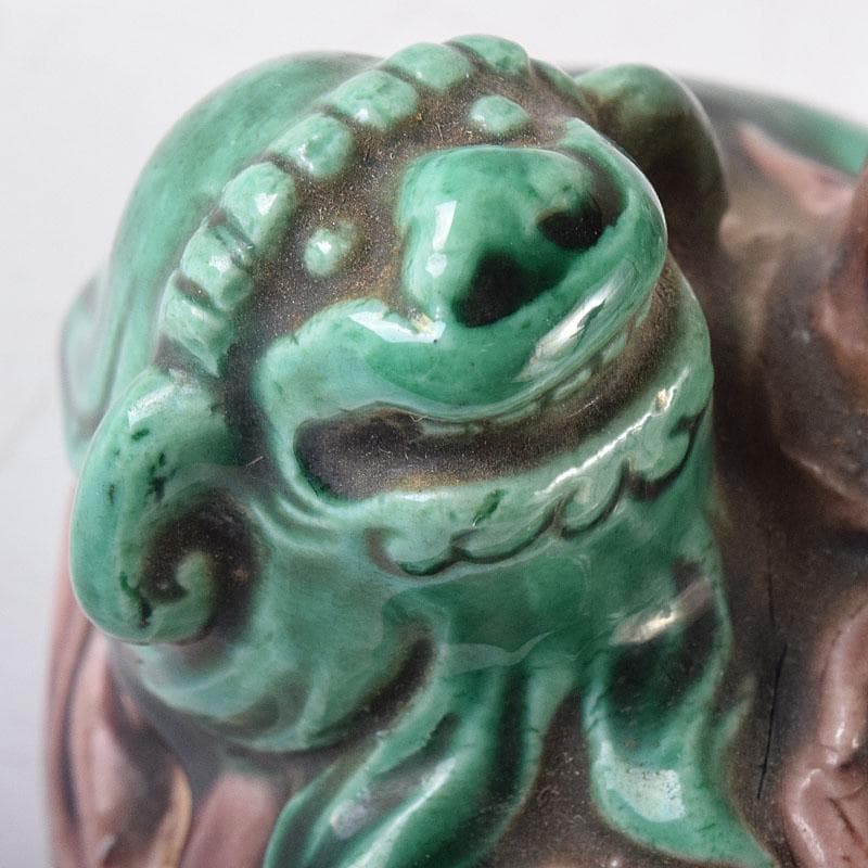 茶道具　九谷焼　九谷岩花造　色絵　獅子　香合　共布　共箱　V　R8226