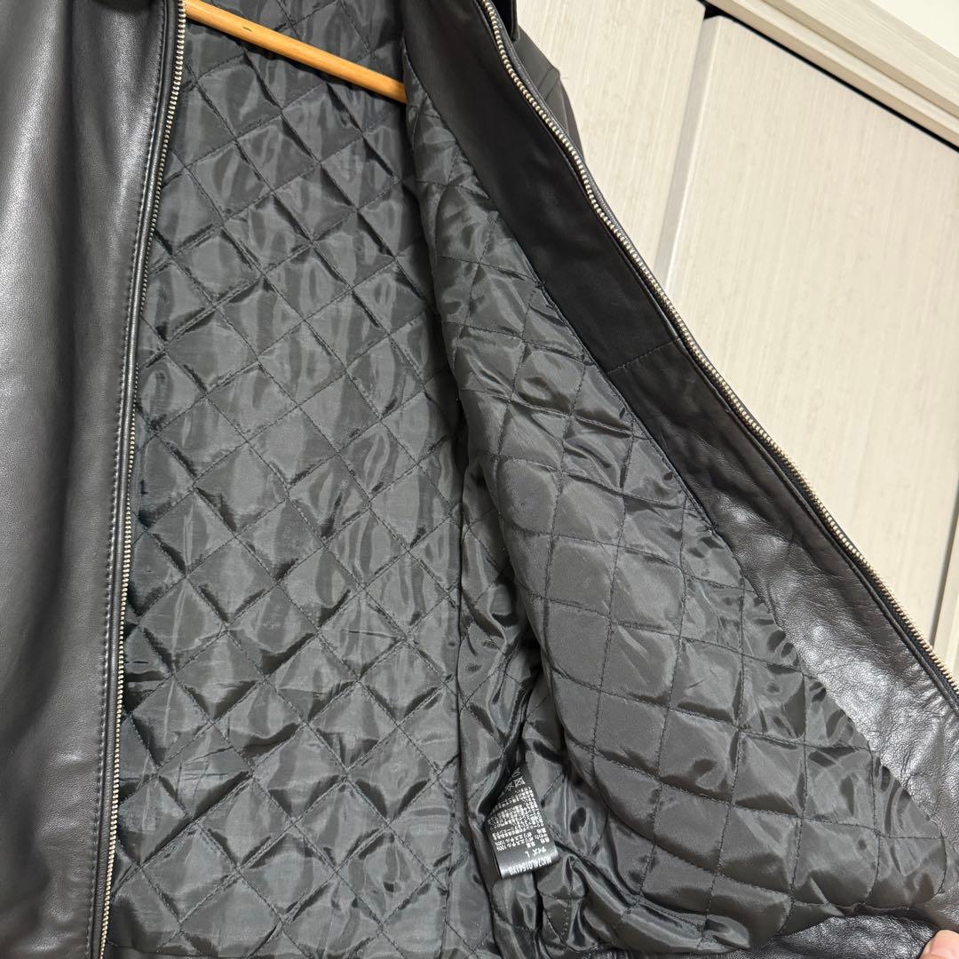 美品 ナノユニバース 羊革ライダースジャケット シングル L キルティング 中綿