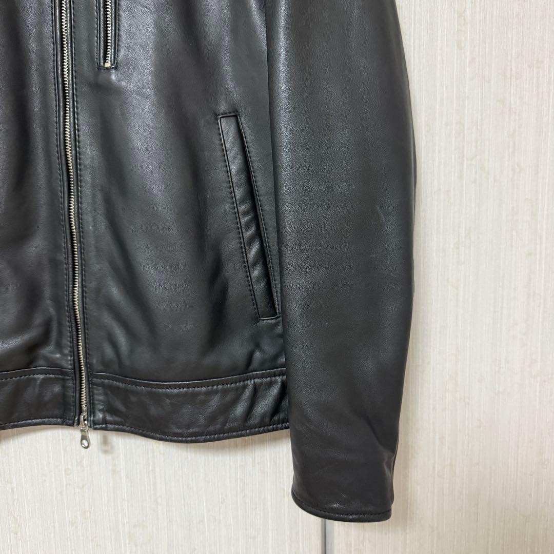 美品 ナノユニバース 羊革ライダースジャケット シングル L キルティング 中綿