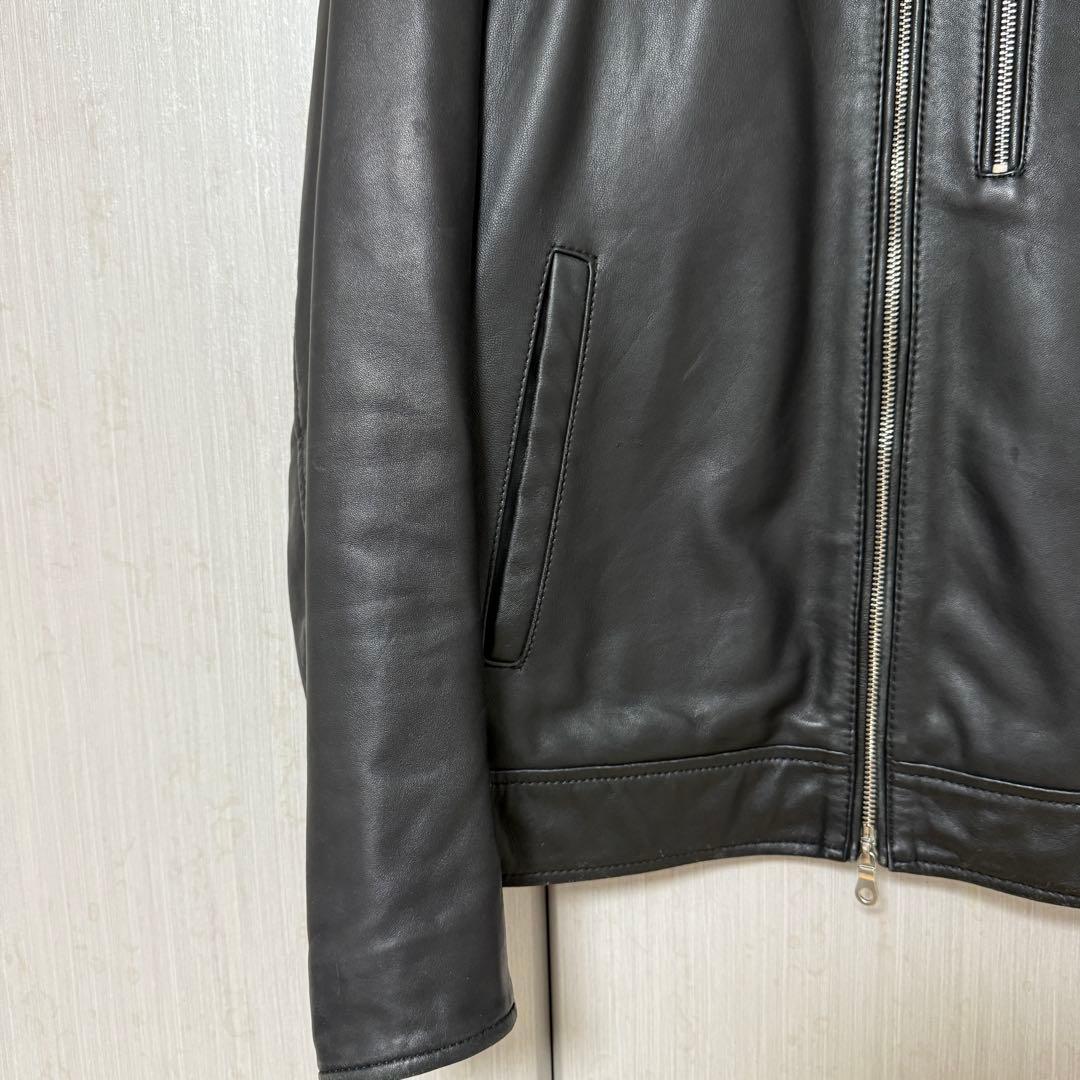 美品 ナノユニバース 羊革ライダースジャケット シングル L キルティング 中綿