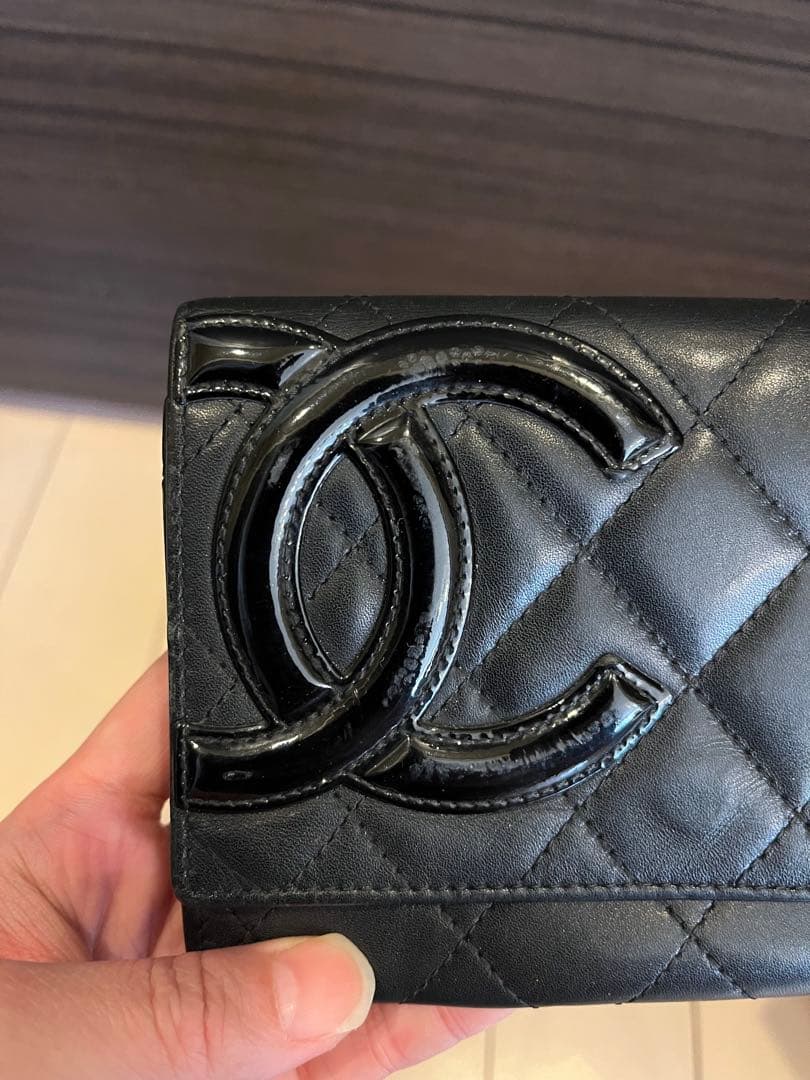 CHANEL カンボンライン　キルティング 二つ折り財布　ブラック