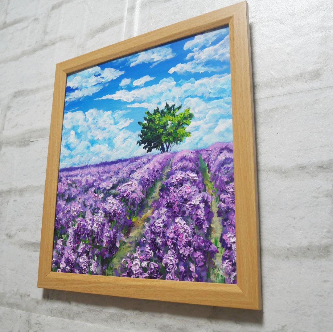 油絵 油彩 油彩画 絵 絵画【ラベンダー畑に立つ一本木】