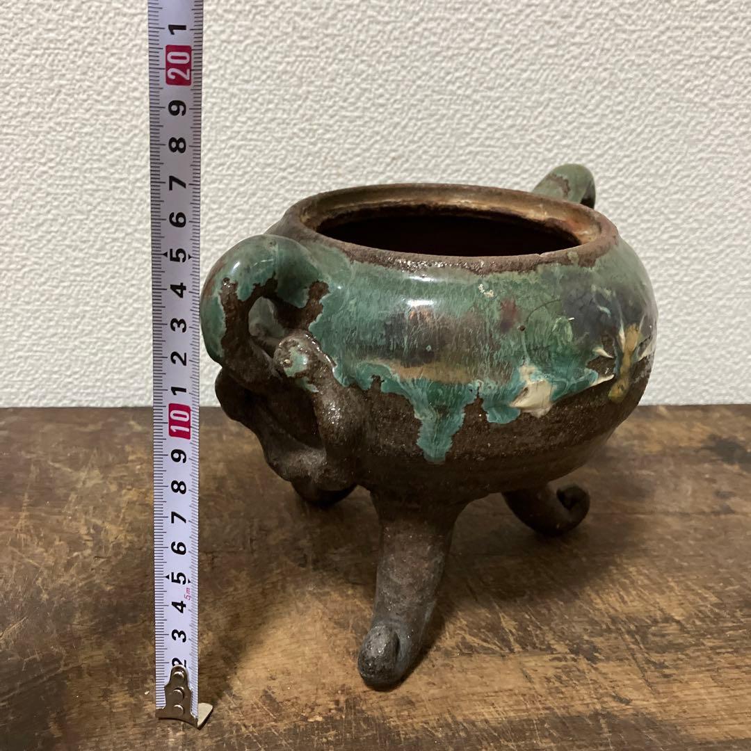 江戸時代　上野焼三足香炉　(蓋無し) 遠州七窯