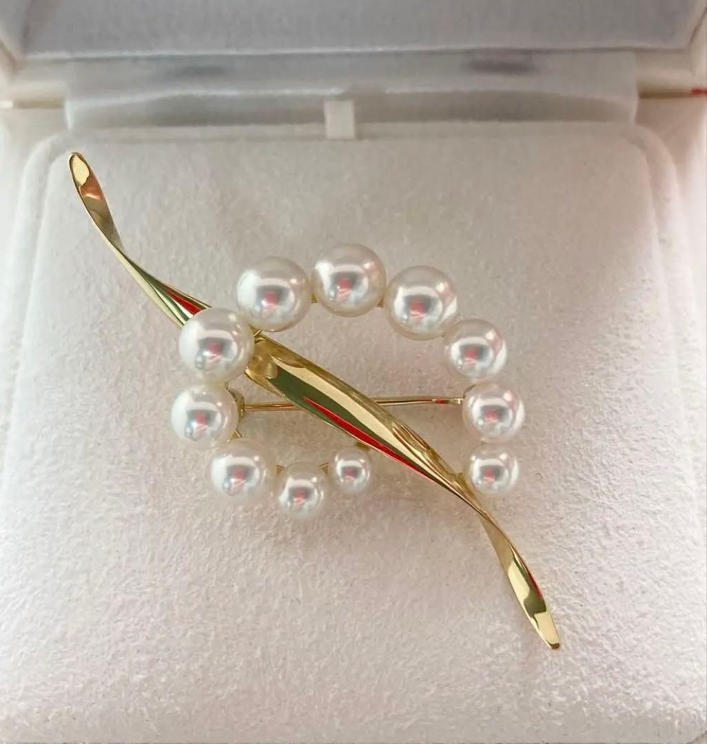 【極美品】ミキモト パール ブローチ K18YG 現行品 ケース・外箱 愛子様