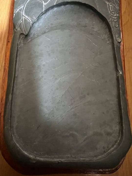 唐硯　古緑端渓硯 すずり 硯石 木台付き