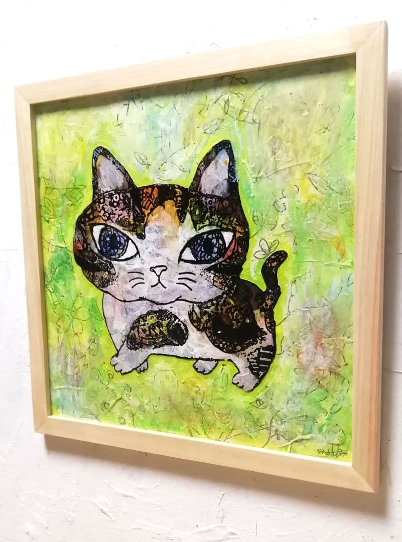 額付き銅版画応用絵画　title「お通りニャンコ」