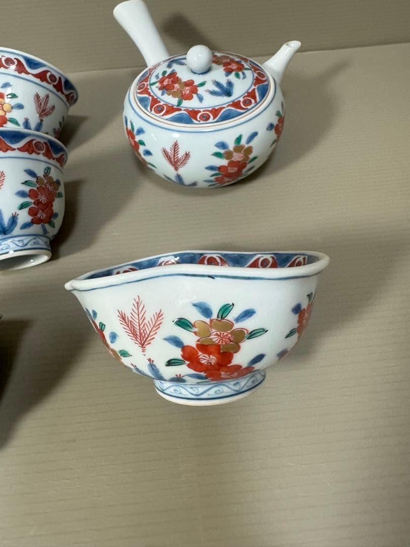 2169源右衛門　古伊万里風桜図　玉露茶器セット　急須1客　湯冷し1客　湯呑5客
