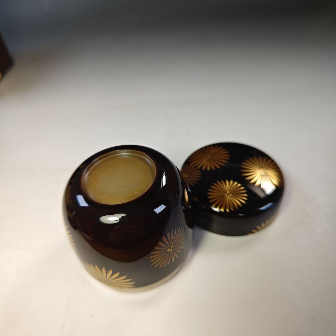 イ806 棗『村田宗覚作』『而妙斎　花押　極箱　唐松蒔絵　内銀黒大棗　二重箱』