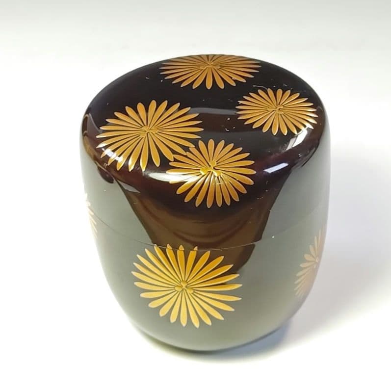 イ806 棗『村田宗覚作』『而妙斎　花押　極箱　唐松蒔絵　内銀黒大棗　二重箱』