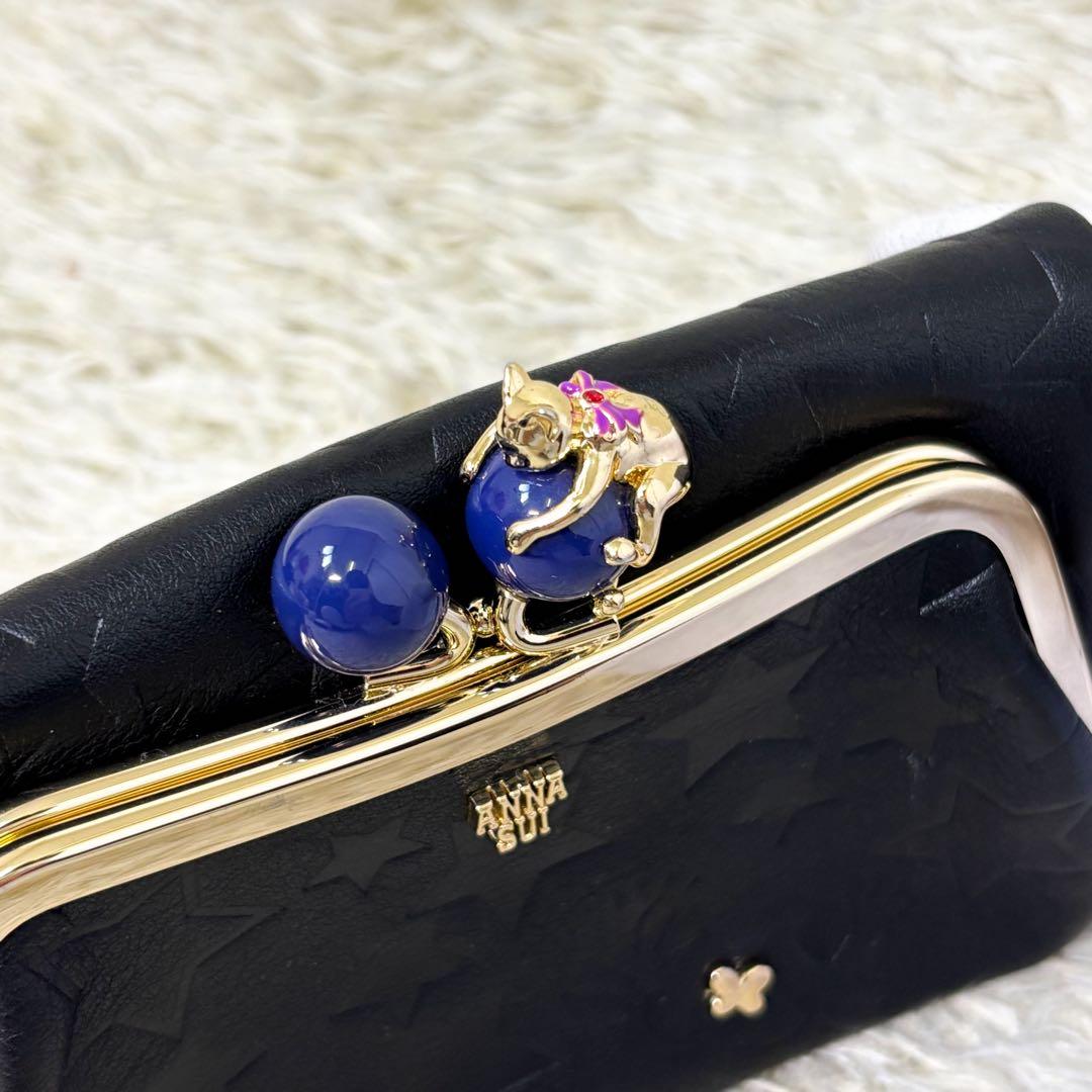 【未使用級】アナスイ プレイングキャット 折り財布 がま口 ブラック レディース