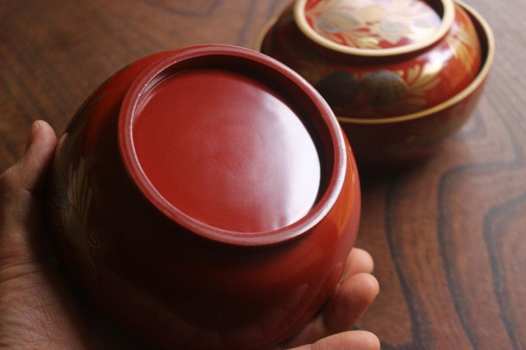 時代逸品！時代金縁朱漆に極上貝尽くし蒔絵の映えるお椀2点（検輪島塗雑煮椀