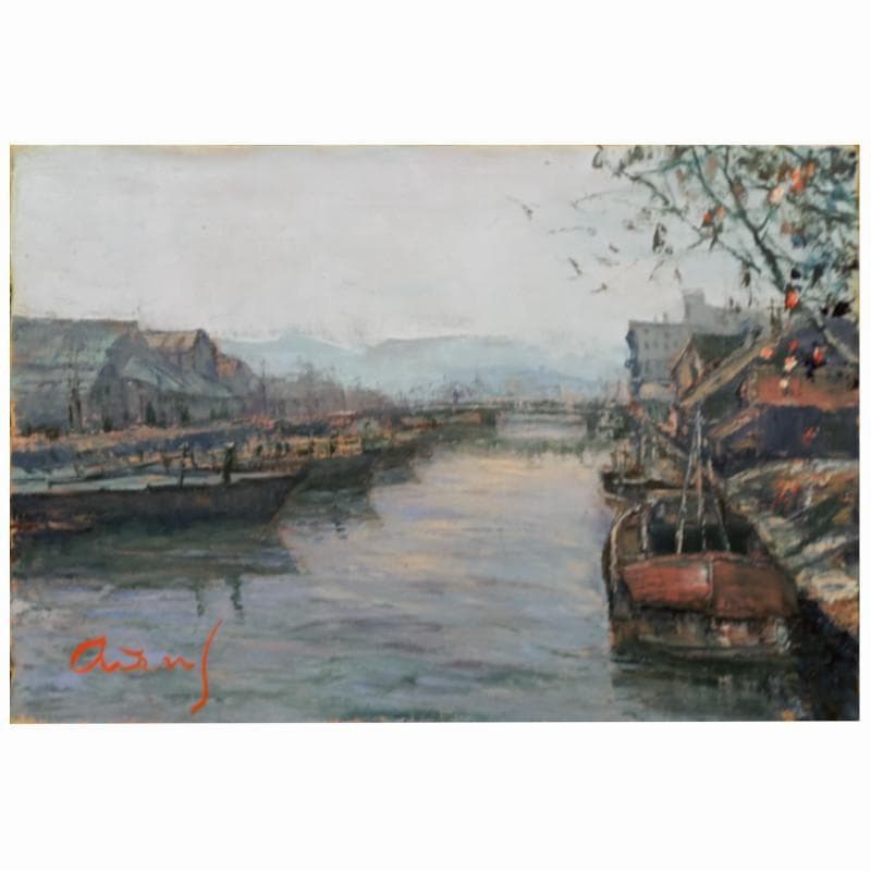 ☆ 佐藤あつ子 ☆「雨の小樽運河」油絵　P６号