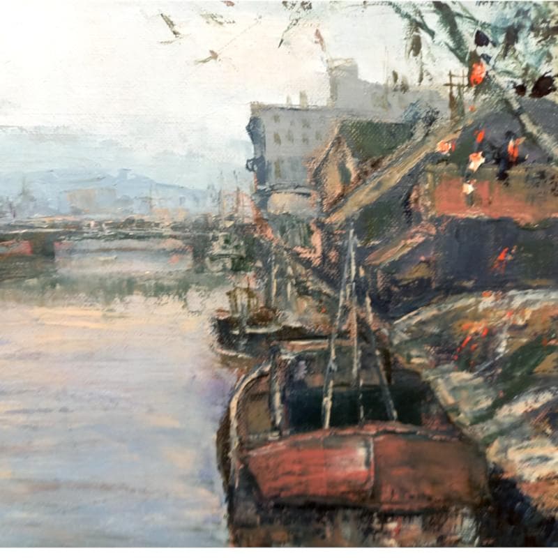 ☆ 佐藤あつ子 ☆「雨の小樽運河」油絵　P６号