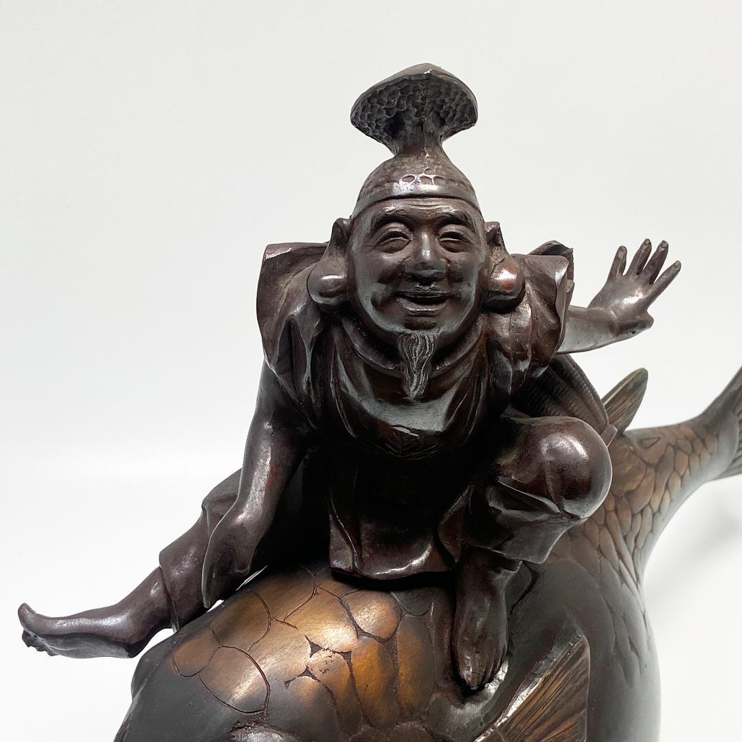 希少 高村泰正 作 唐銅製 河豚 恵比寿様 のったり 置物