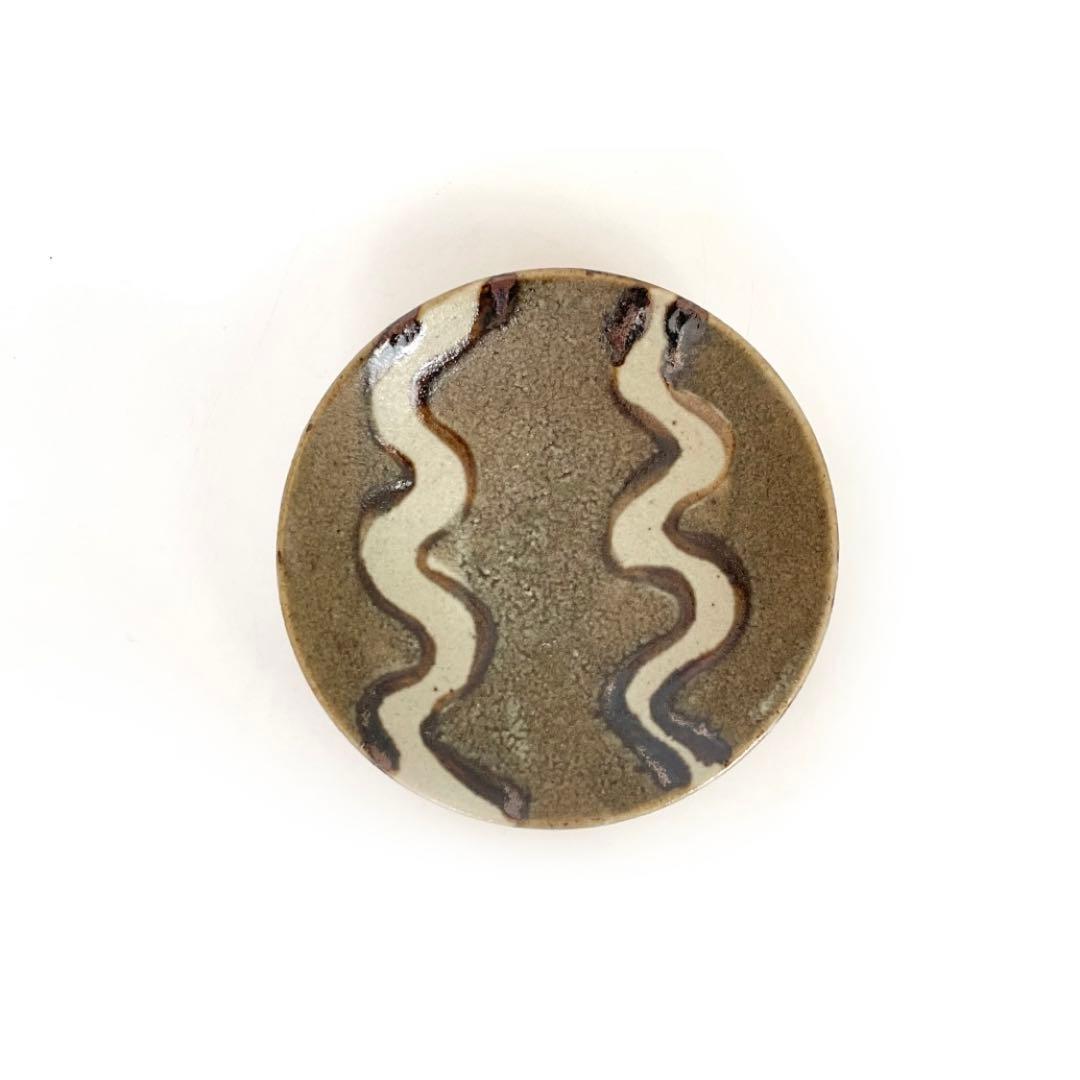 陶芸家　人間国宝　濱田庄司　浜田庄司　鉄絵　皿　丸皿　中皿　波文　共箱　民芸