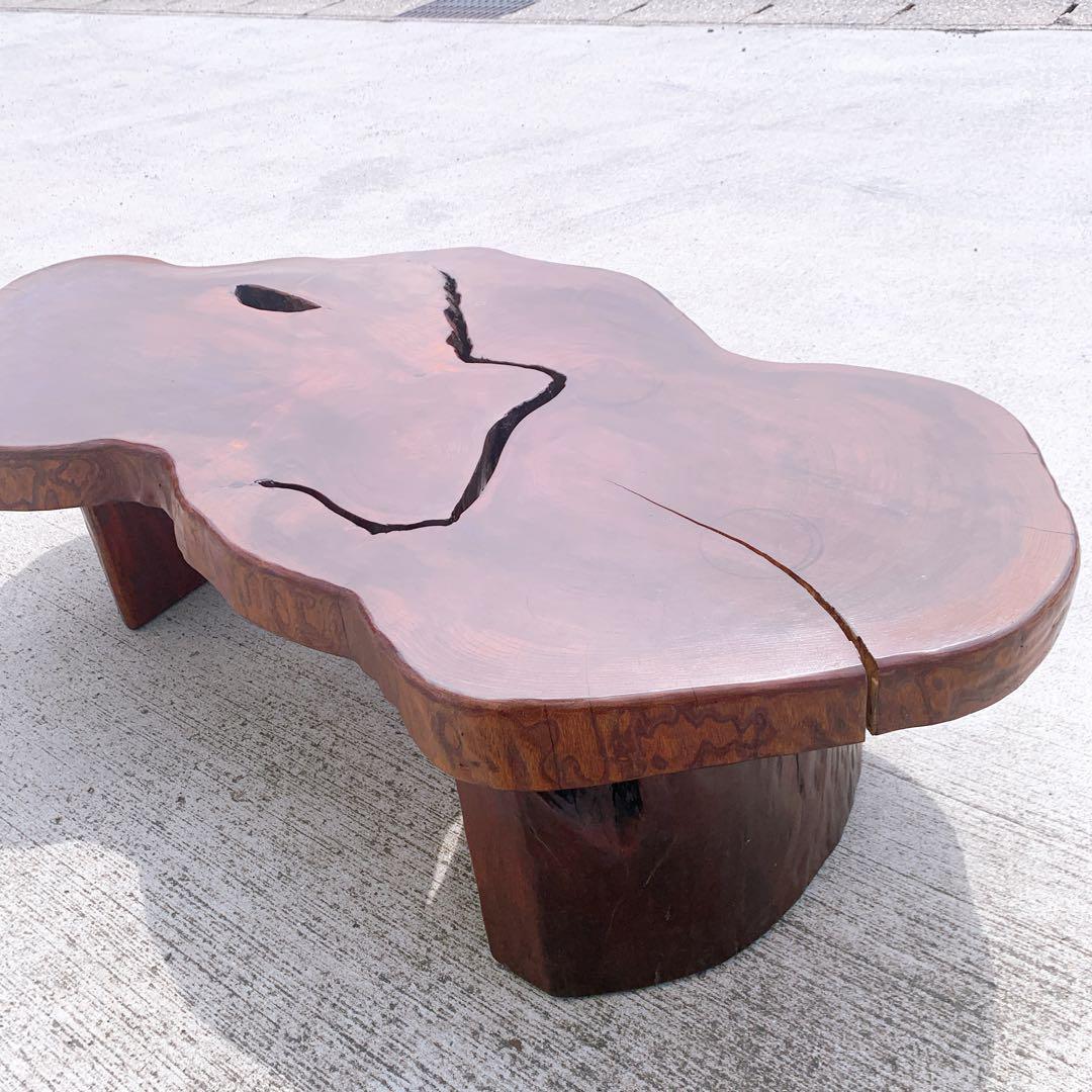 【稀少】昭和レトロ 木製 天然木 欅材 一枚板 脚付き座卓 センターテーブル