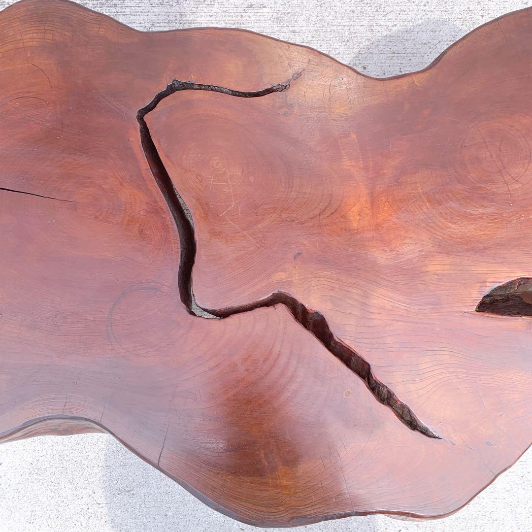 【稀少】昭和レトロ 木製 天然木 欅材 一枚板 脚付き座卓 センターテーブル