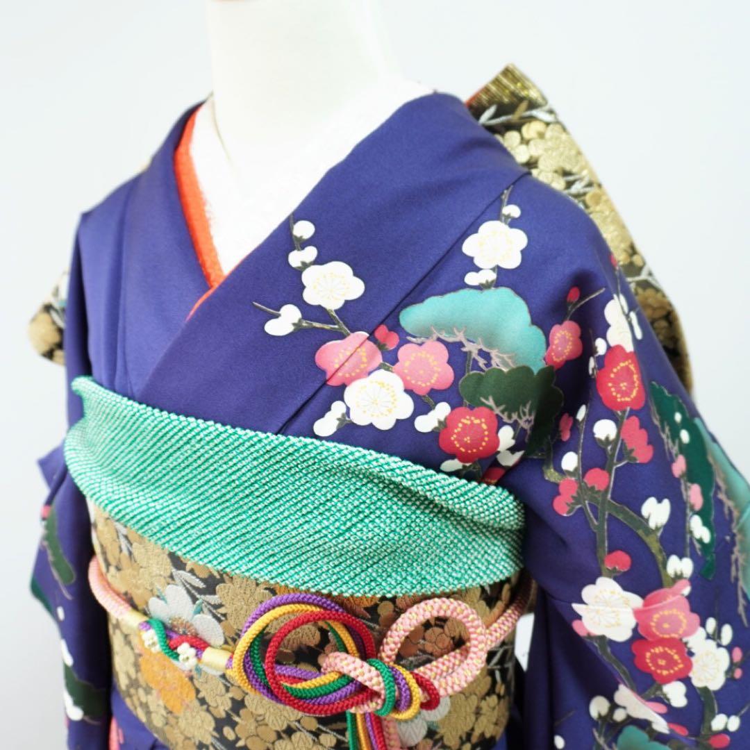 振袖　フルセット5点セット　【346i 】正絹　成人式　青系