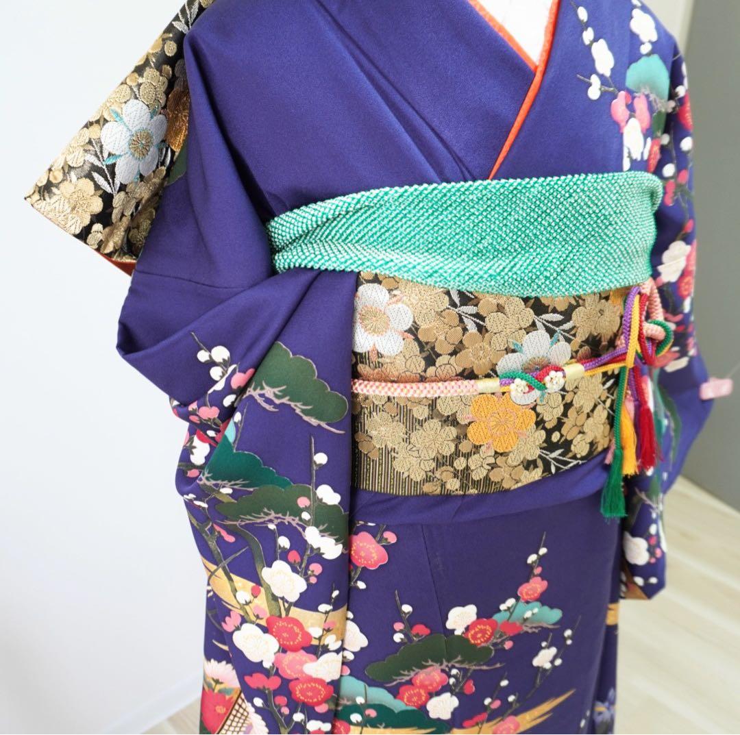 振袖　フルセット5点セット　【346i 】正絹　成人式　青系