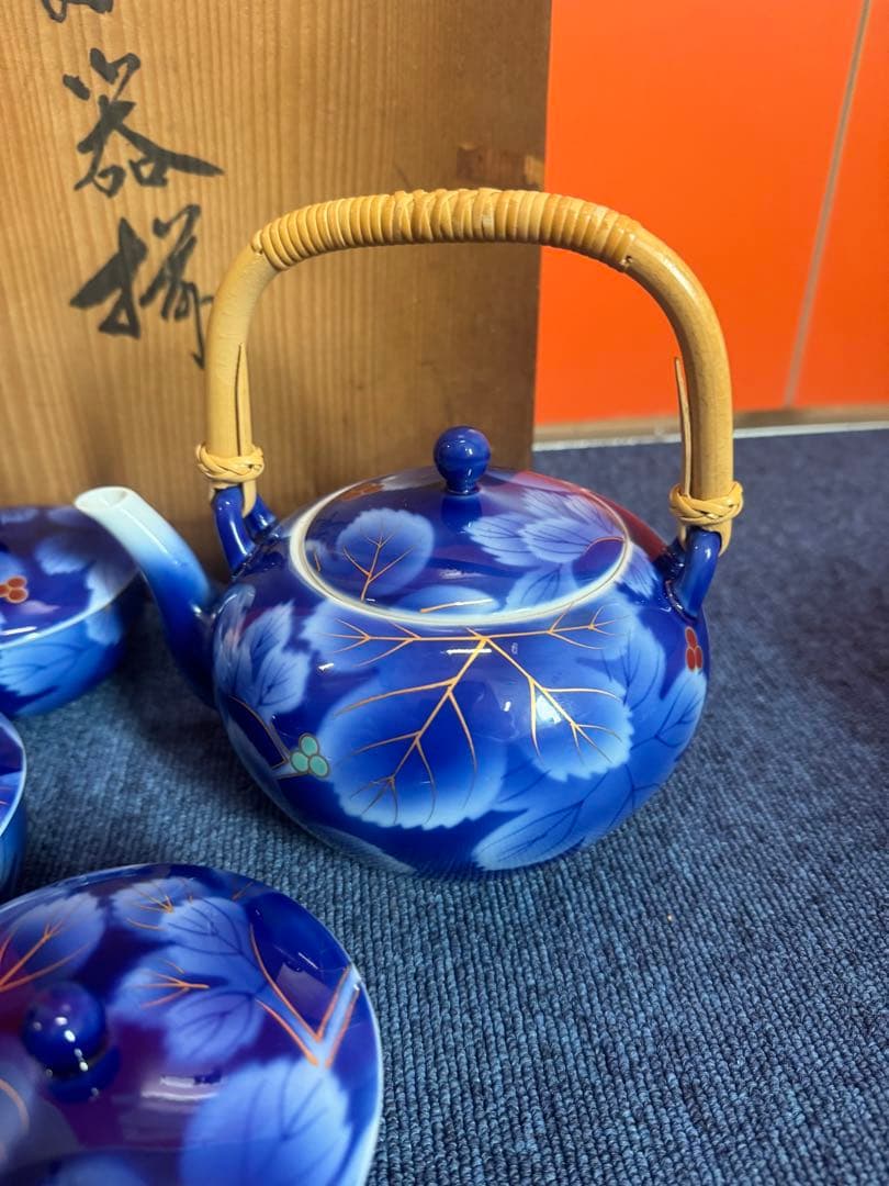 1765 深川製磁　葡萄瑠璃　茶器セット　急須1客　湯呑蓋付5客